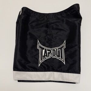 Tapout MMA Fighter Shorts Men Large Black‎ White Logo Fighting Boxing Trunks